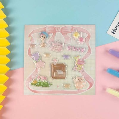 Milky PVC Cartoon Sticker Sheet Water Gel Red Bubble Stickers 3D Concave Convex