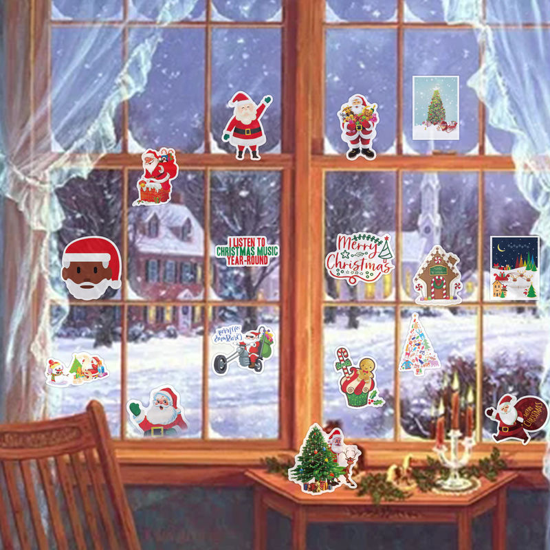 Static Merry Christmas Window Stickers 0.15mm New Year Stickers